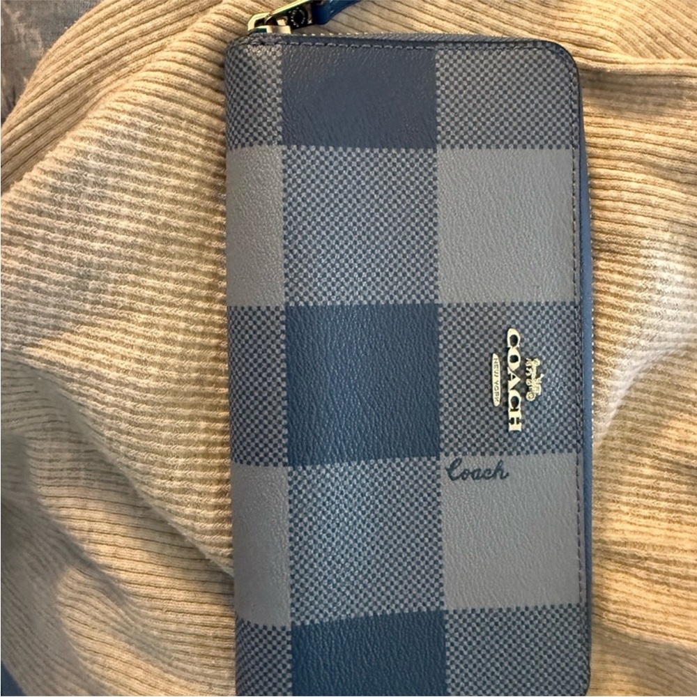Coach Navy and Light blue Checkered Wallet
